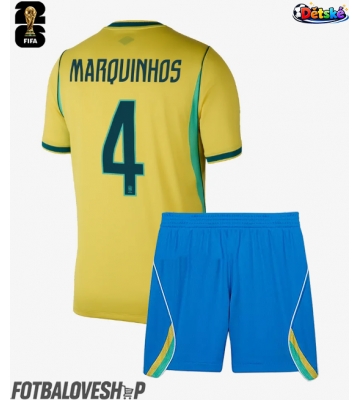 Brazílie Marquinhos #4 Dětské Domácí Dres MS 2026 Krátký Rukáv (+ trenýrky)